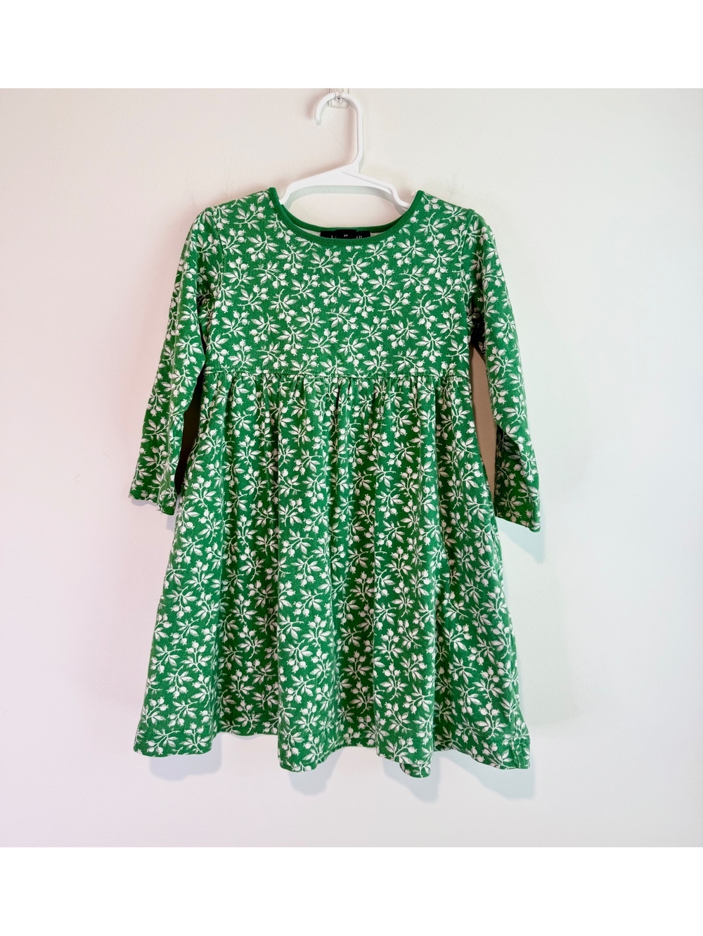 Lands' End Green Floral Long Sleeve Dress Toddler Girls 3T